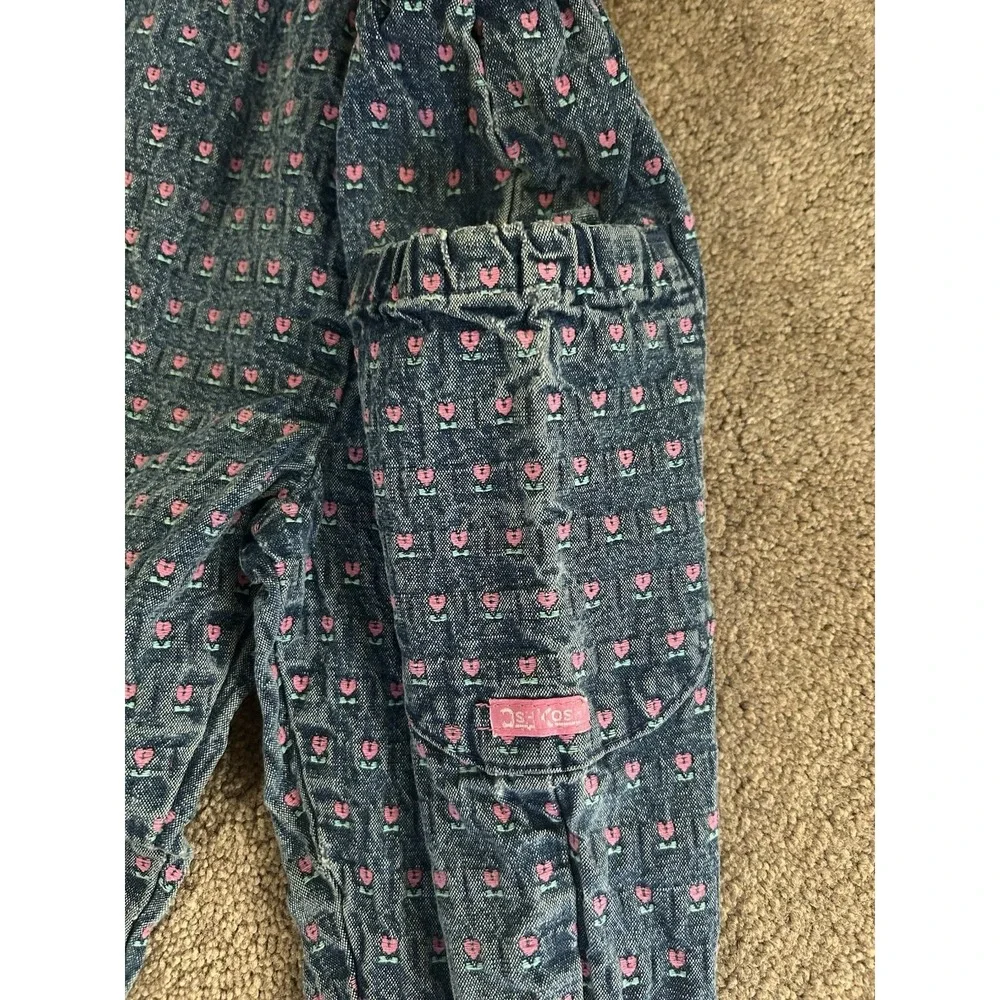 Vintage 90s Oshkosh B'gosh Floral Print Denim Cargo Pants Toddler Girls Size 4